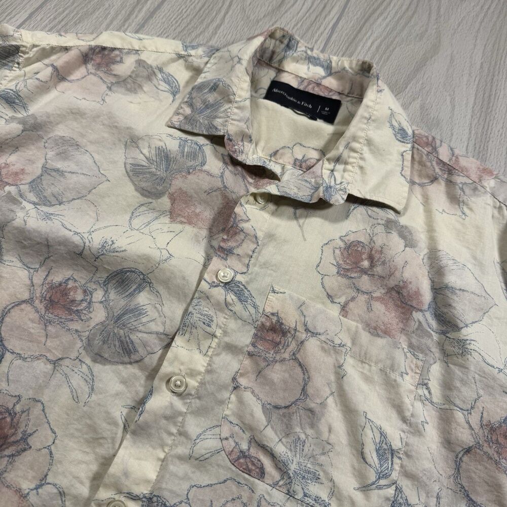 Abercrombie Fitch SS Hawaiian Shirt Men’s M Oversized Beige Floral Beach Resort